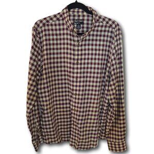 Bar 111 Slim Fit Stretch Maroon Plaid Mens Shirt Size: L 16-16.5